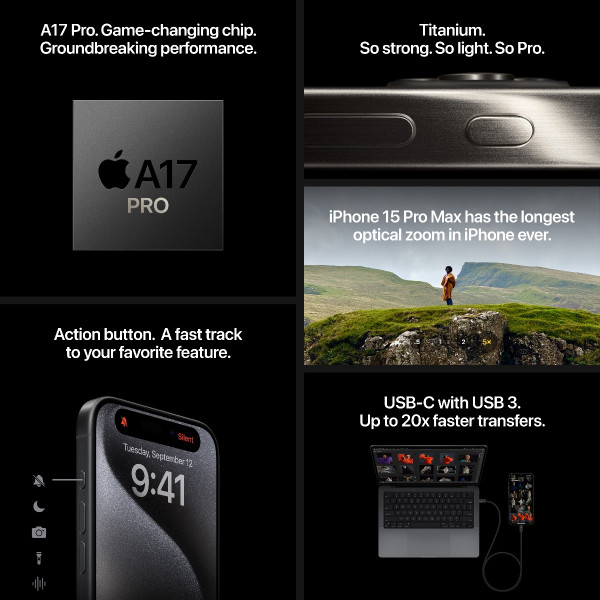 Apple iPhone 15 Pro 128GB Black Titanium - otevreny produkt; zaruka a odpovednost z vad 12 mesicu
