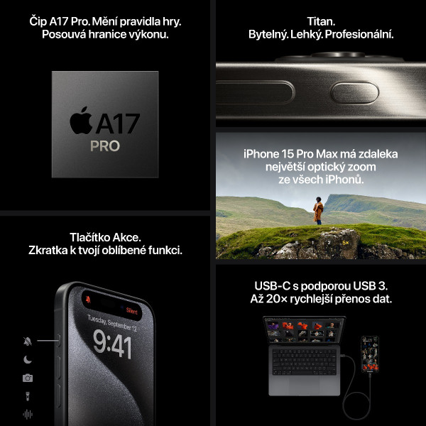 Apple iPhone 15 Pro Max 256GB Natural Titanium - otevreny produkt; zaruka a odpovednost z vad 12 mesicu