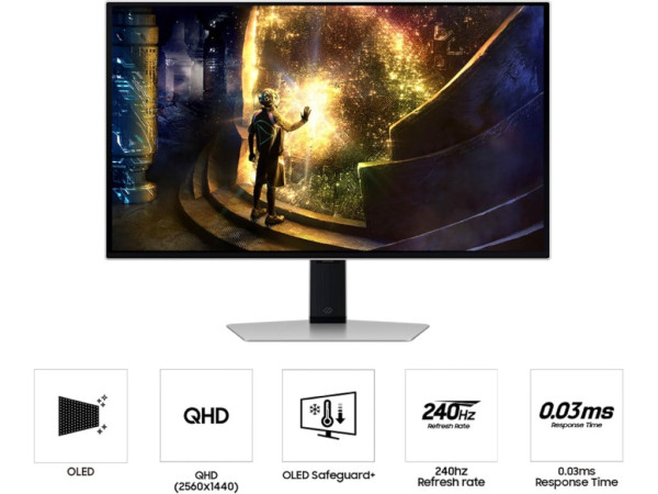Monitor SAMSUNG LS27DG612SUXEN 27''/OLED/2560x1440/240Hz/0,03msGTG/HDMI,DP,USB C/freesync/srebrna  