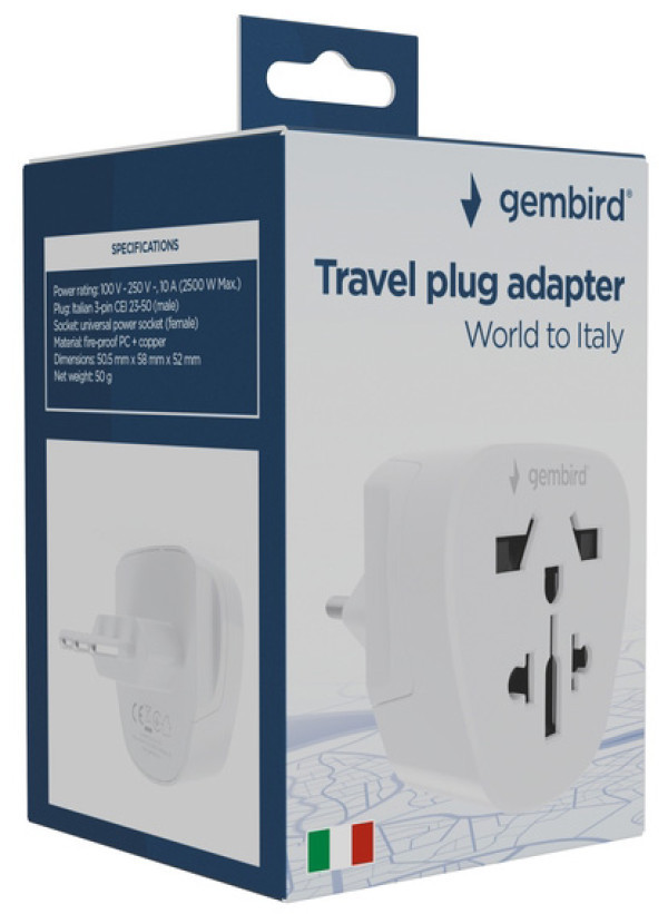 Travel adapter A-AC-ITMINTF Gembird IT suko 10A
