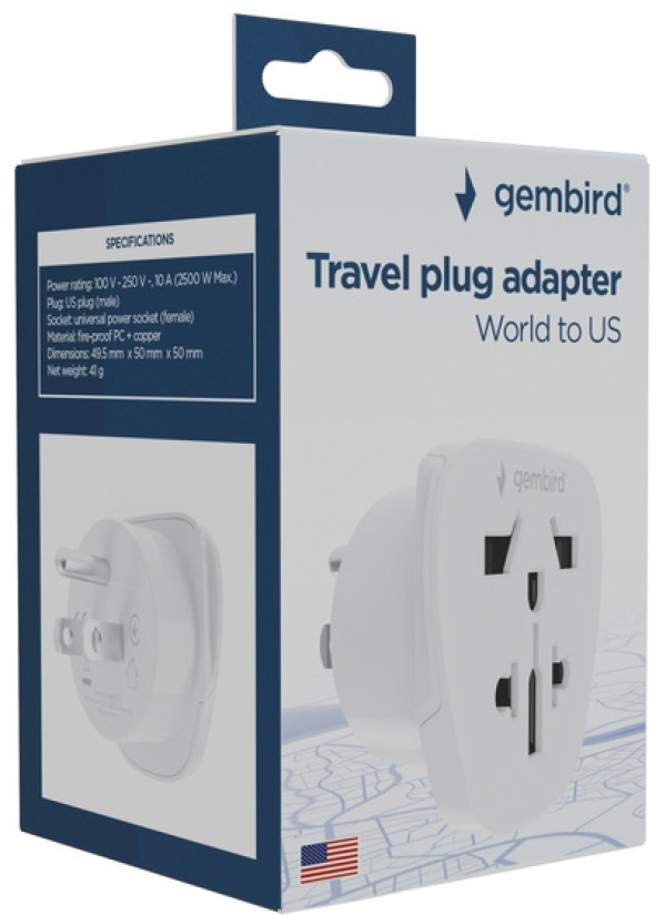 Travel adapter A-AC-USMINTF Gembird US suko 10A