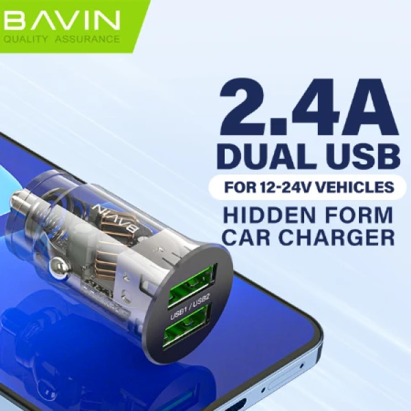 Bavin Auto punjač 2*Usb A + kabl Lightning PC887-I crna
