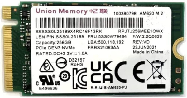 SSD Union Memory M.2 512GB NVme 2242 RPJYJ512MML1QWQ Bulk
