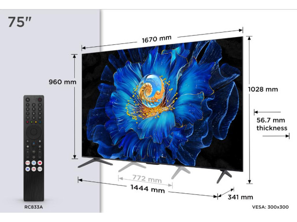 Televizor TCL 75C6KS/QLED MiniLED/75''/4K UHD/60Hz/Google TV/crna  