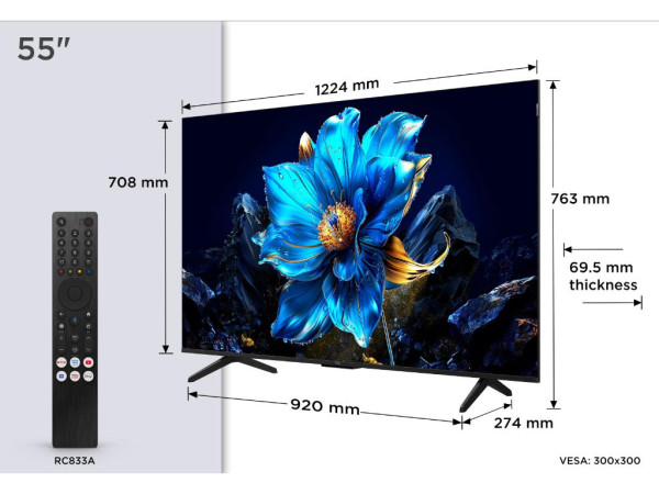 Televizor TCL 55P7K/QLED/55''/4K UHD/60Hz/Google TV/crna  