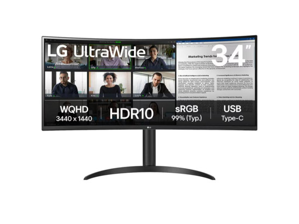 Monitor LG 34WR55QK-B 34''/VA,zakrivljen,21:9/3440x1440/100Hz/5ms GtG/HDMIx2,DP,USB/visina/VESA/crna  