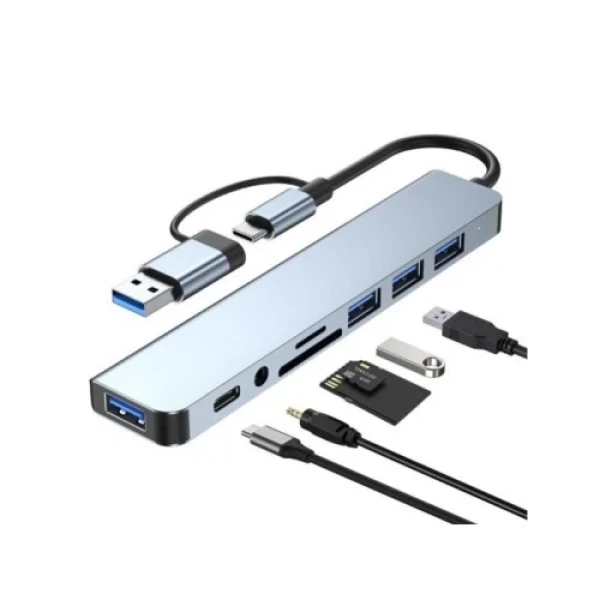 USB HUB USB3.0+TIP C na 4x USB 3.0+TIP C+SDmicro sd+autio metal