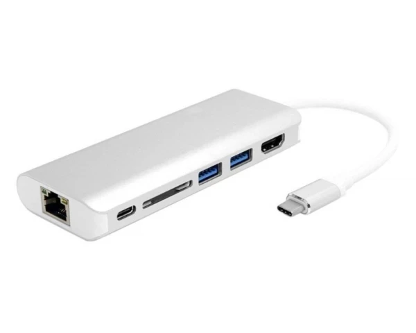 Adapter konvertor TIP C na 2xUSB 3.0+TIP C+RJ45