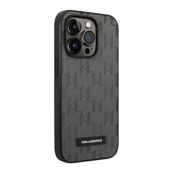 Futrola Karl Lagerfeld Saffiano Monogram With Metal Plate Logo za Iphone 14 Pro siva Full ORG (KLHCP14LSAKLH)